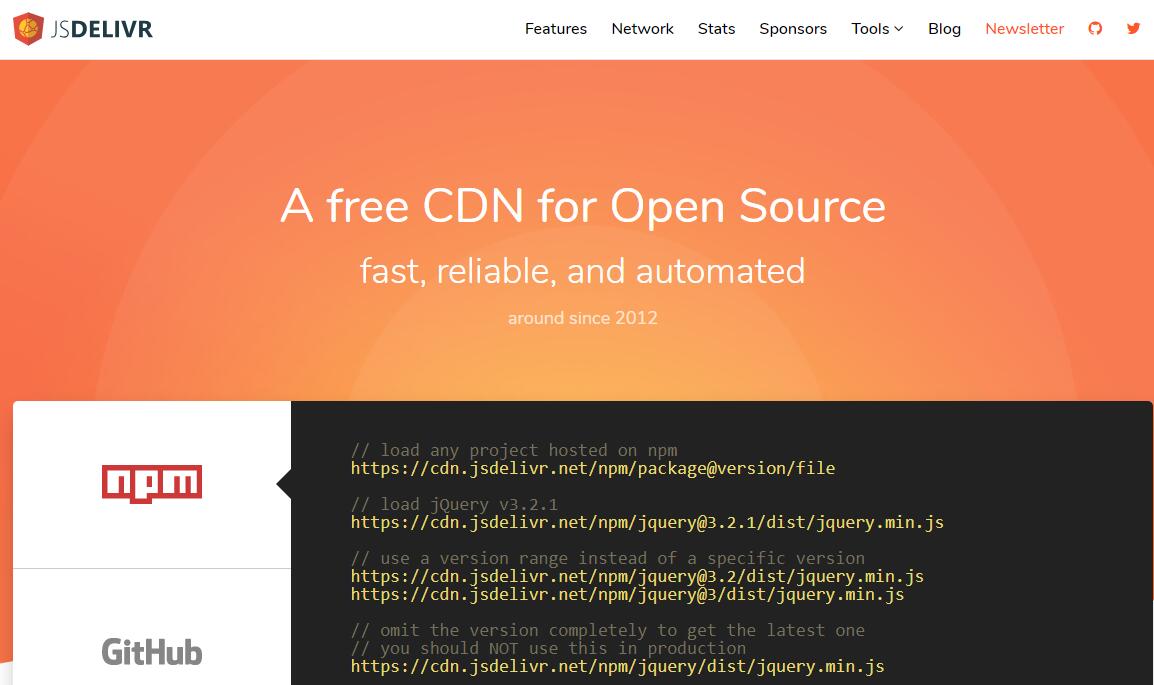 jsDelivr为开发者网站提供免费的CDN加速服务