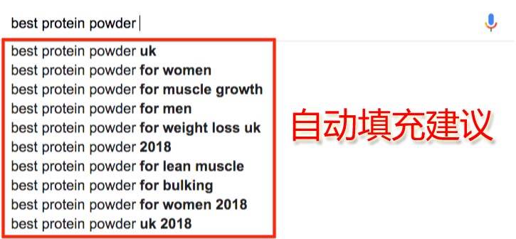 谷歌搜索自动填充建议