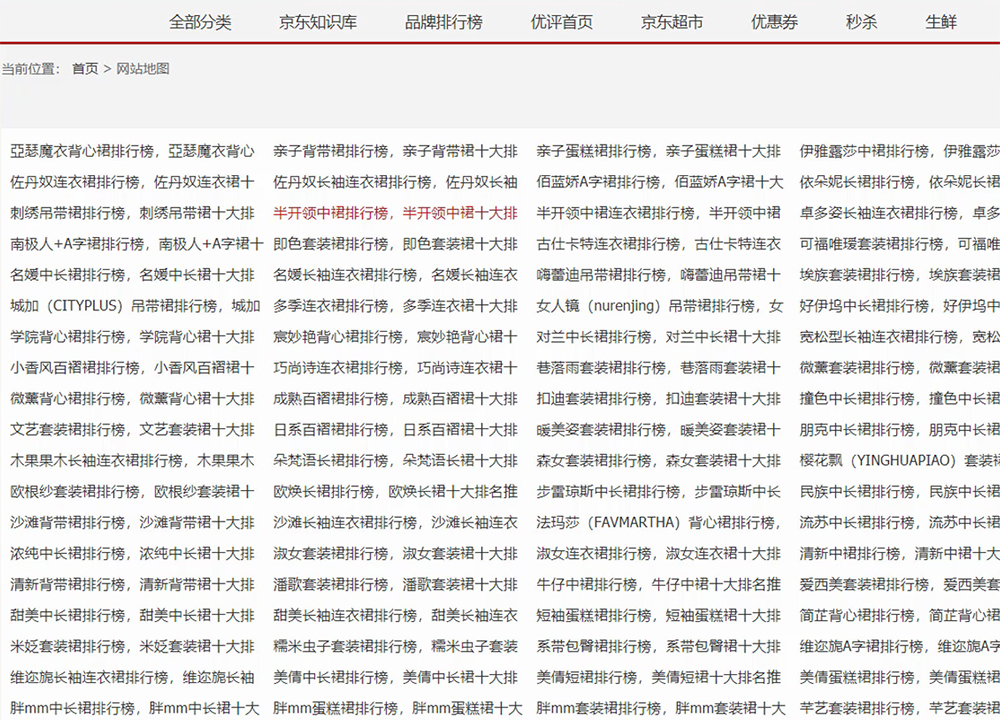 京东网站海量内容页面