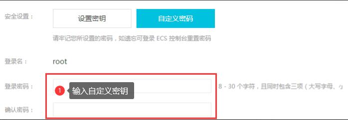 输入阿里云ECS服务器自定义密钥