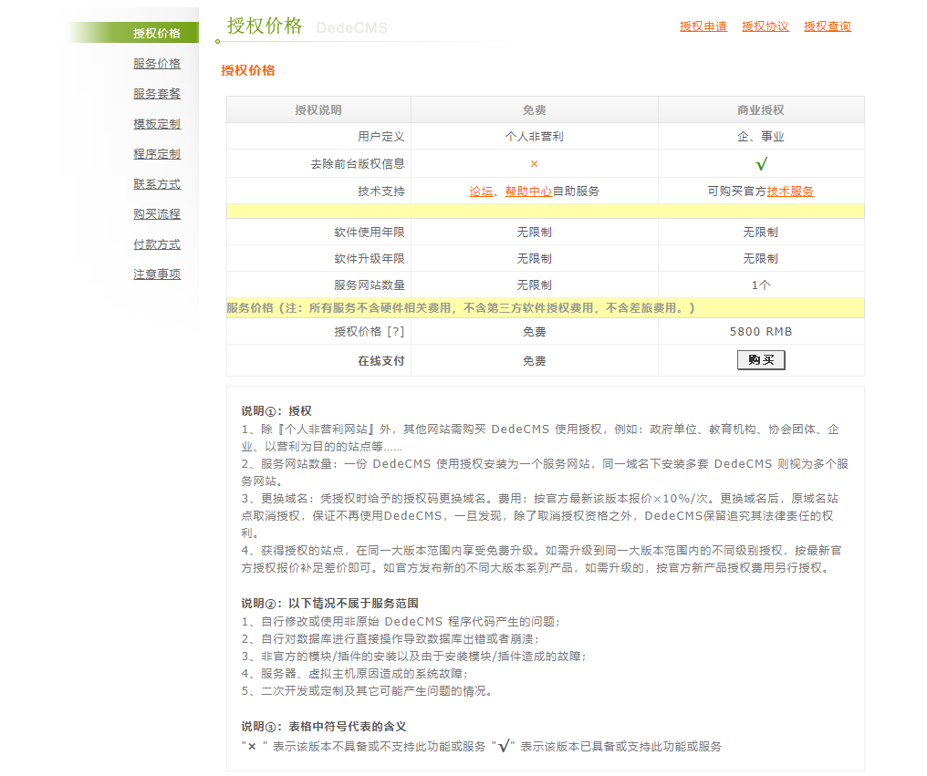 织梦官网商业授权价格明细